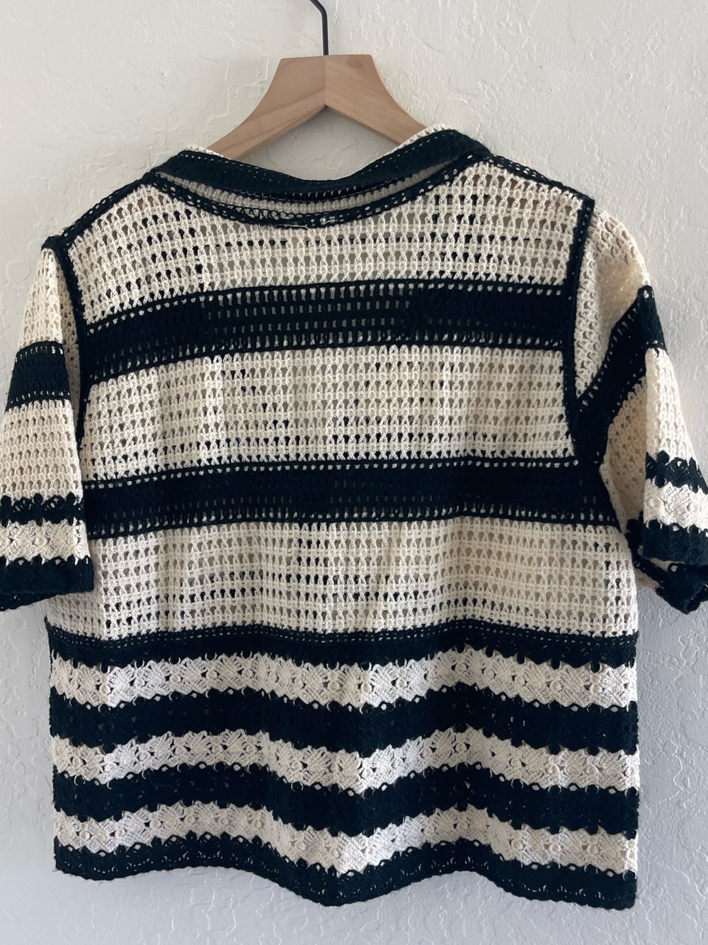 Black and Cream Crochet Button-Up Cardigan - Picture 2 of 5